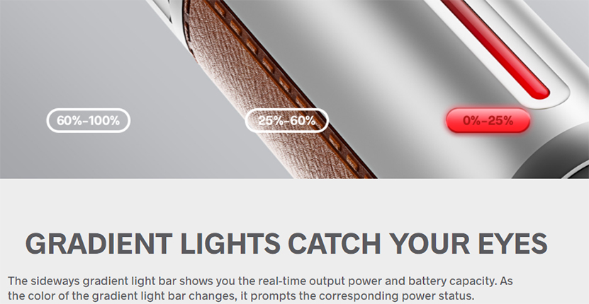 Drag Q với tính năng đèn led báo lượng pin và công suất